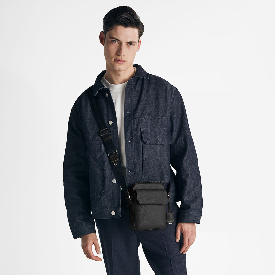 Small Messenger Bag in Black Caviar | MAISON de SABRÉ
