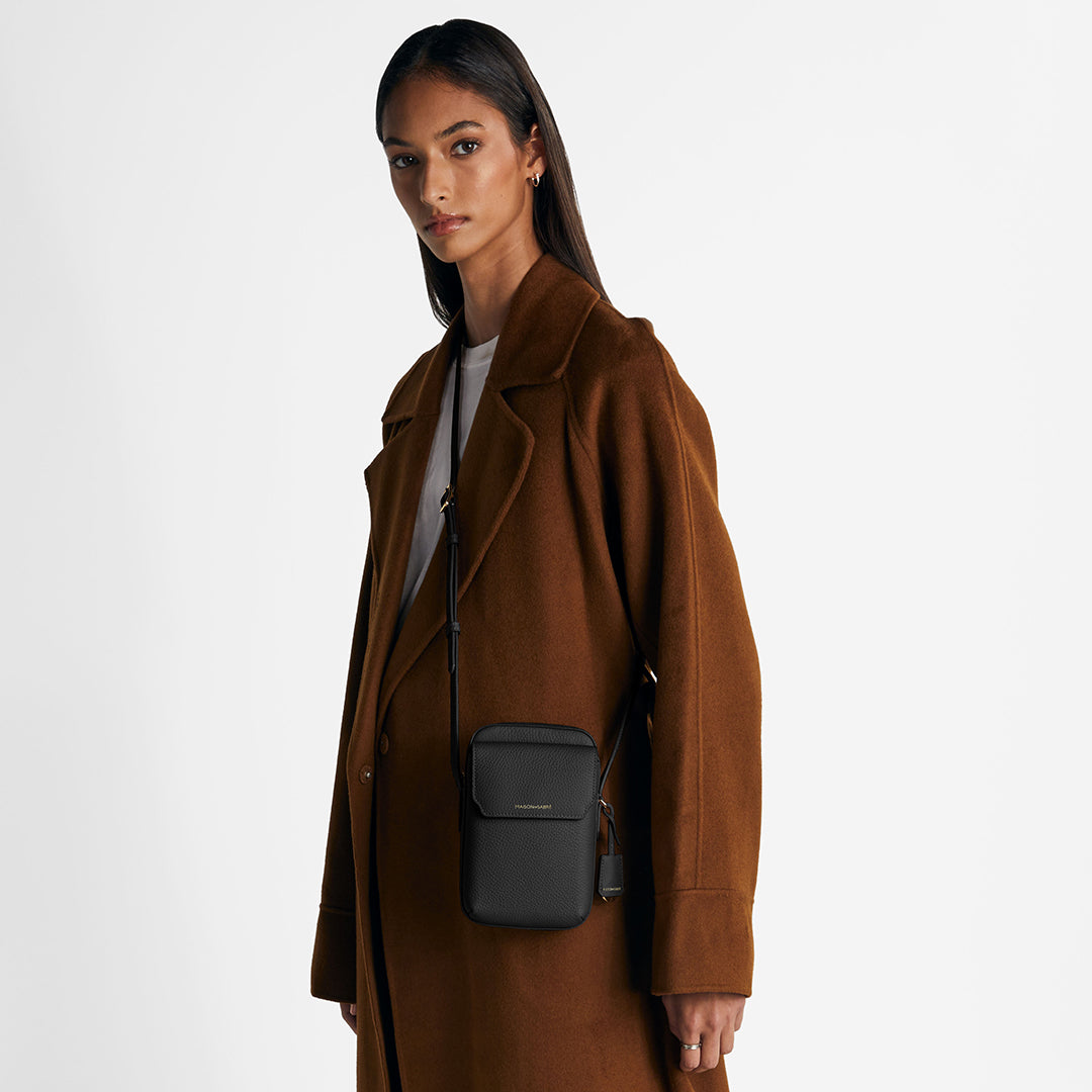 Zipped Phone Pouch in Black Caviar | MAISON de SABRÉ