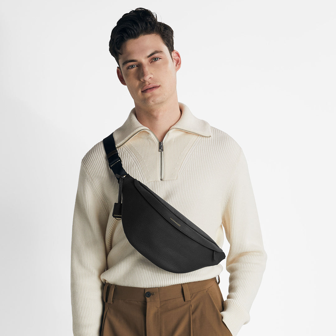 Large Sling Bag in Black Caviar | MAISON de SABRÉ