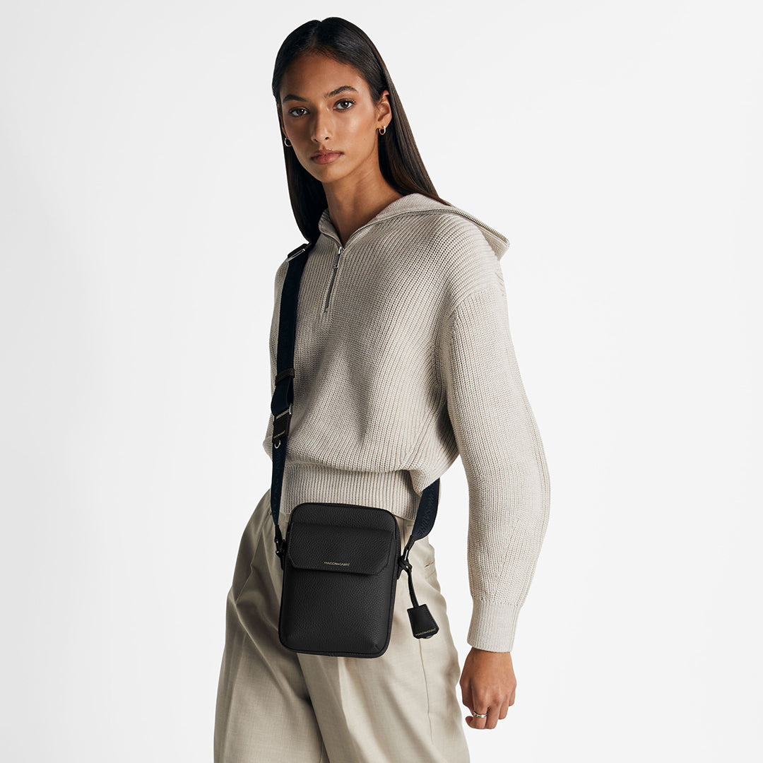 Small Messenger Bag in Black Caviar | MAISON de SABRÉ