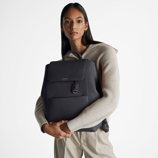 dark gray leather backpack Men's Workday to weekend Metallic Gray Canvas & Brown