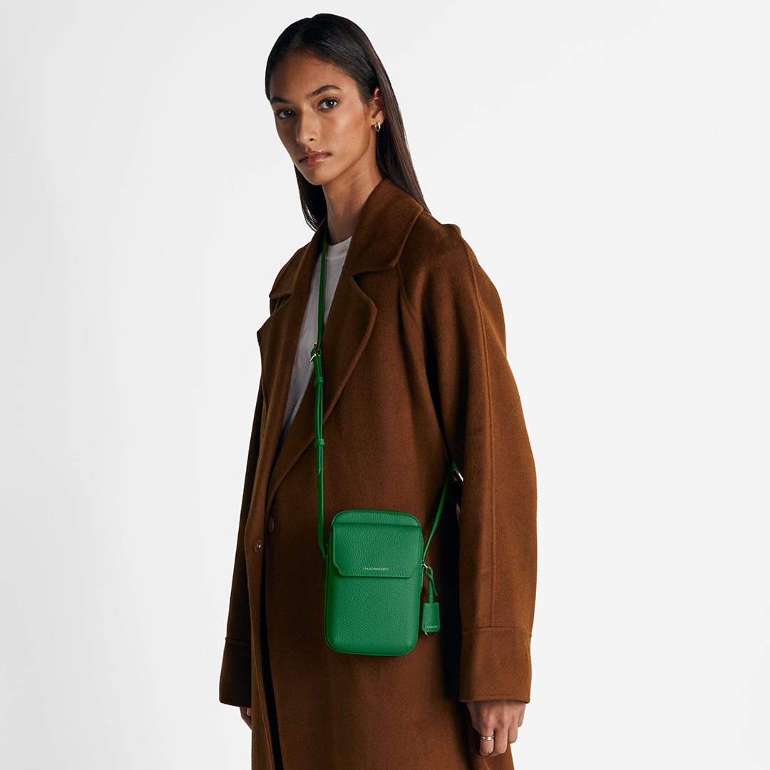 Zipped Phone Pouch in Emerald Green | MAISON de SABRÉ
