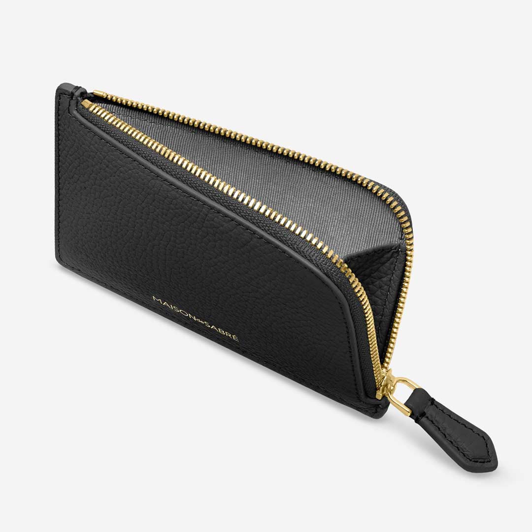 Zip Card Holder in Black Caviar | MAISON de SABRÉ